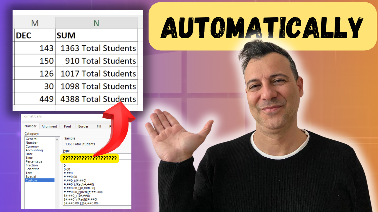 How to Add Text to Numbers AUTOMATICALLY in Excel using Custom Format Cells